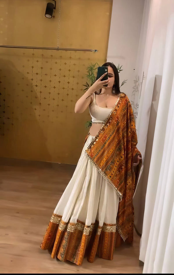 Fione White & Orange Lehenga Set