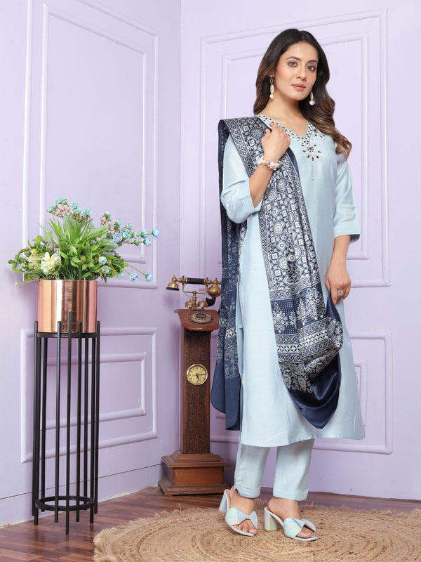 Soft Morni Silk Kurta Set With Dupatta