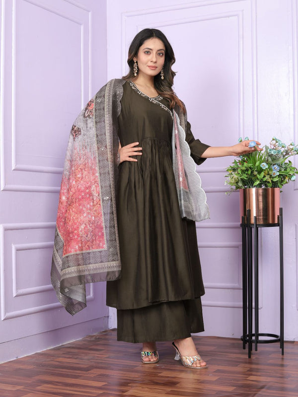 Viscose Slub Kurta Set With Dupatta