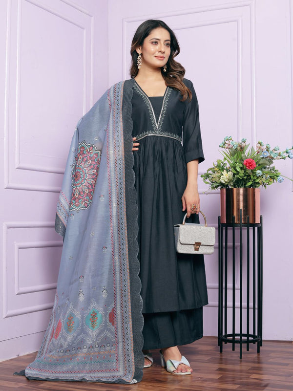 Viscose Slub Kurta Set With Dupatta