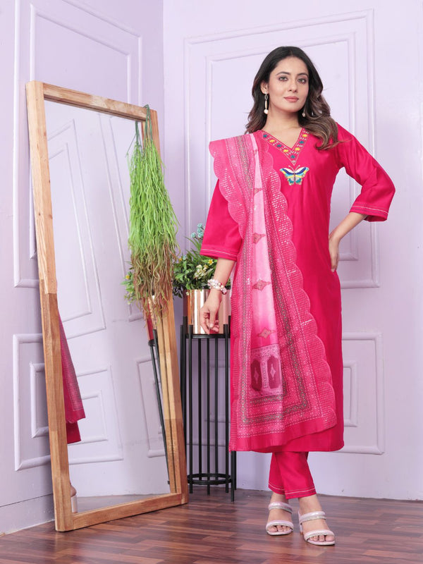 Viscose Denting Kurta Set With Dupatta