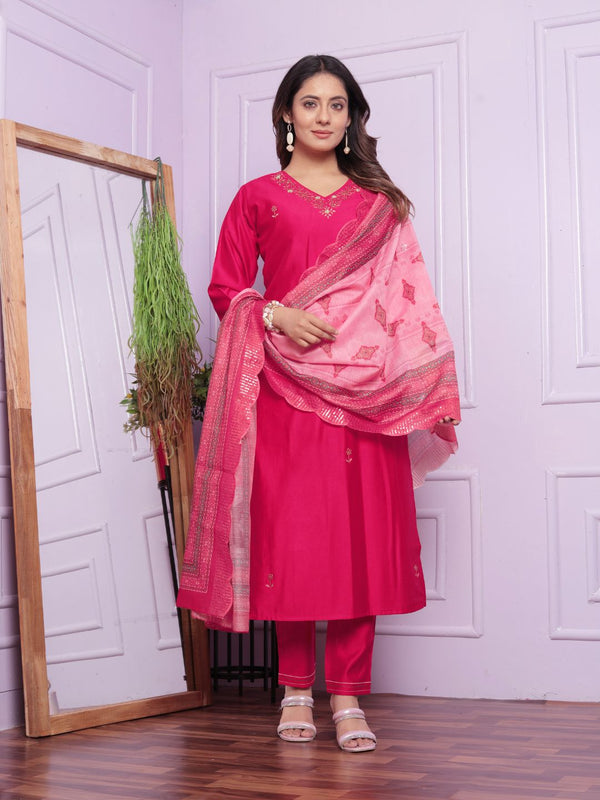 Viscose Denting Kurta Set With Dupatta