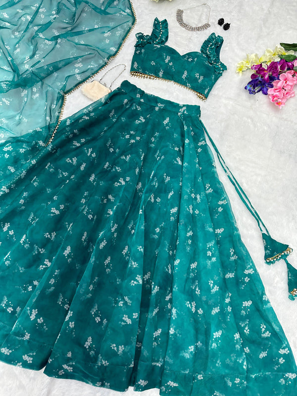 Pure organza silk digital printed lehenga