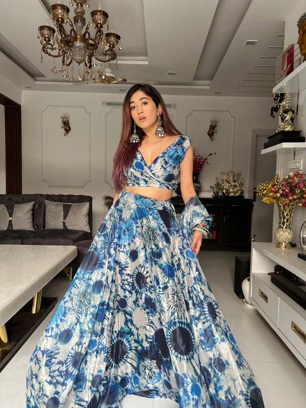 Pure Jimmy organza silk digital printed lehenga