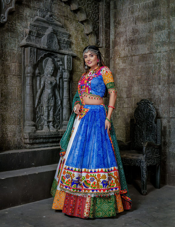 Heavy Georgette & Cotton Blue Bandhani Navratri Lehenga Choli