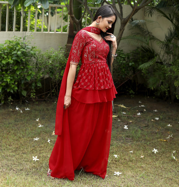 Red Farari  Sharara Set