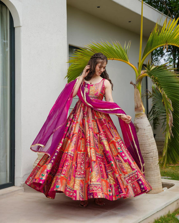 Pure Jimmy Organza Silk Digital Printed Anarkali