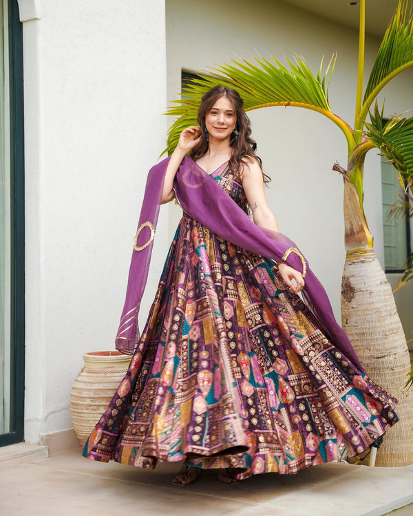 pure Jimmy organza silk digital printed Anarkali Gown